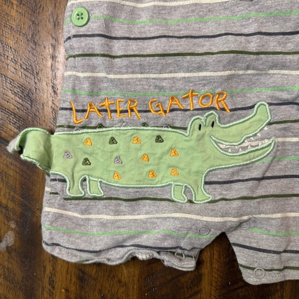 Gray and Green Crocodile overalls and tee